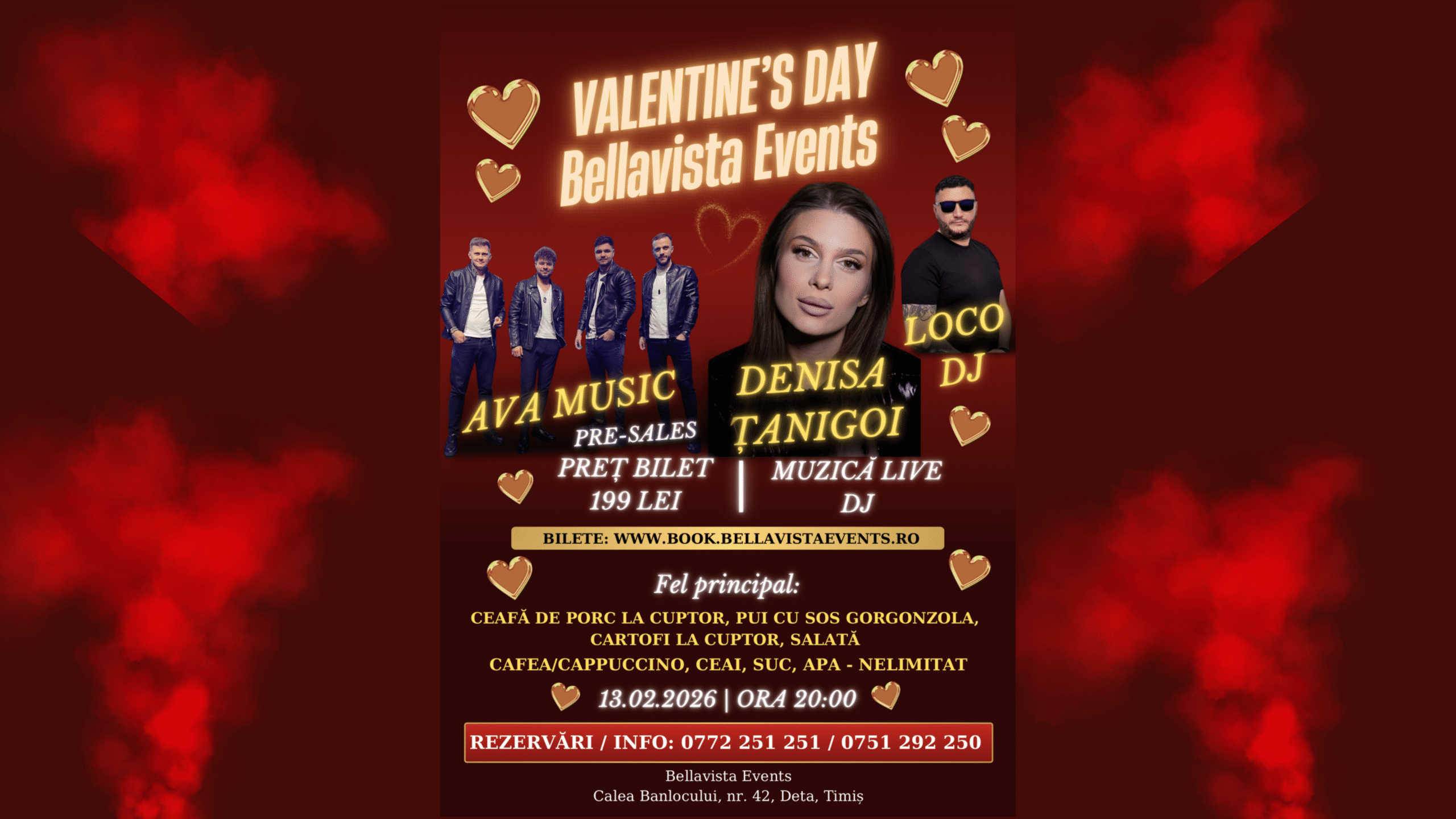 Valentine’s Day la Bellavista Events, o seară dedicată iubirii, muzicii live și distracției!