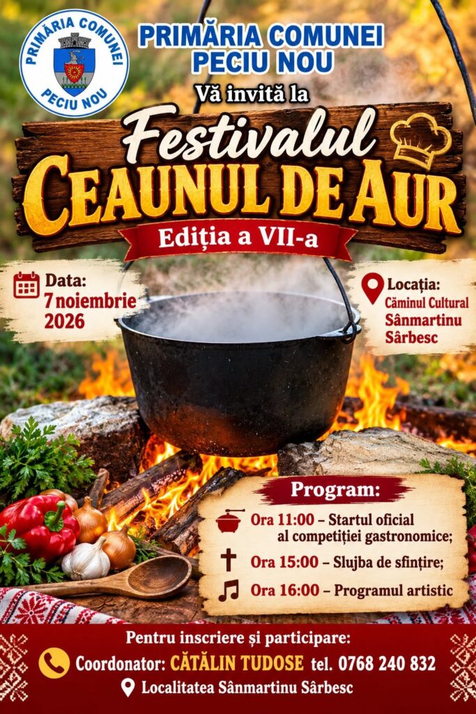 Festivalul „Ceaunul de Aur” revine la Sânmartinu Sârbesc. Ediția a VII-a are loc pe 7 noiembrie