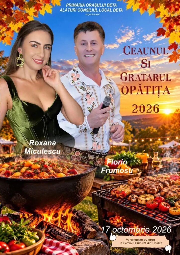 Miros de ceaun și grătar la Opătița: Sâmbătă, 17 octombrie, satul devine gazda unei sărbători a gustului, cu Roxana Miculescu și Florin Frumosu