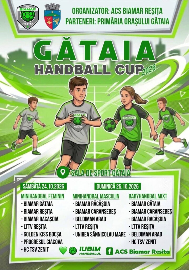 Gătaia Handball Cup 2026: Prima competiție de minihandbal și babyhandbal din oraș aduce zeci de tineri sportivi pe teren