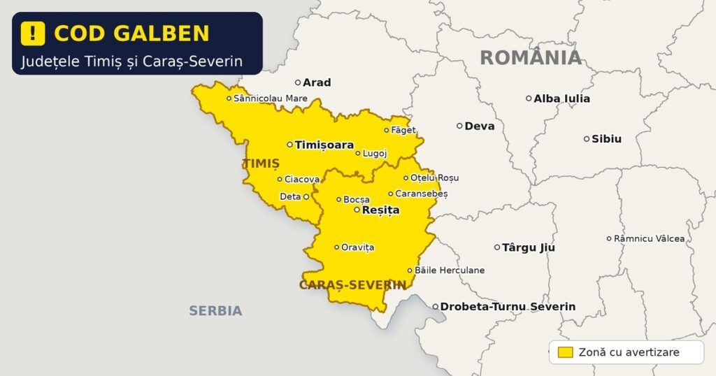 Cod galben de vânt în Timiș și Caraș-Severin. Rafalele pot depăși 80 de kilometri pe oră